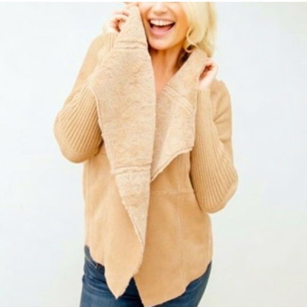 Ladies Hazel Brand‎ Gia Faux Suede and Knit Waterfall Cardigan Size Large